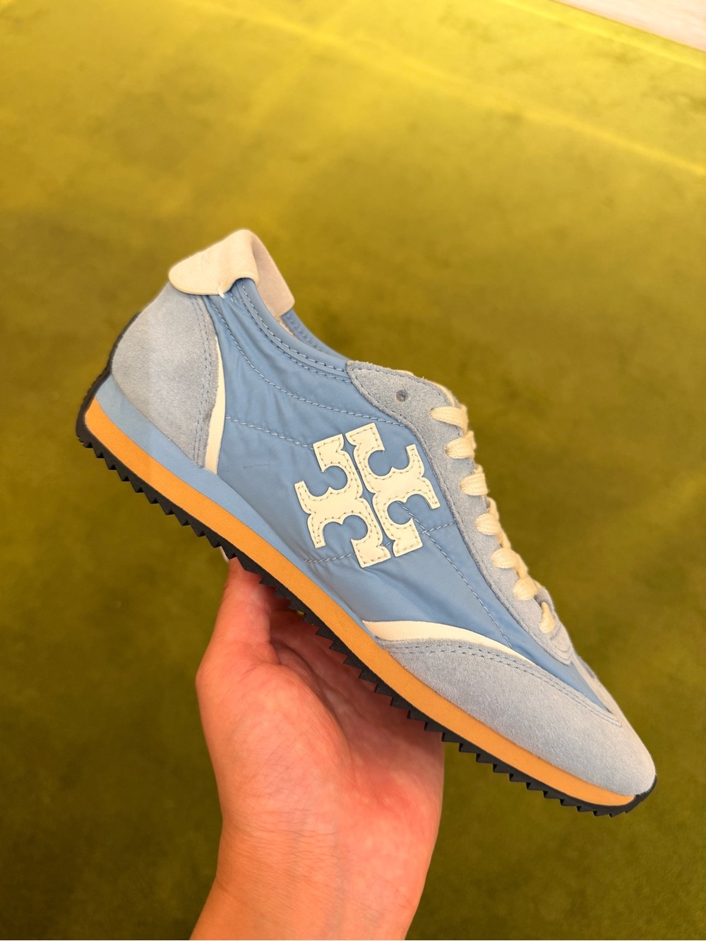 Tory Burch Vintage Sneaker 2.0 Neptune Haze Blue Suede Nylon Retro Runner Shoes